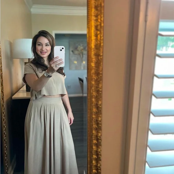 Express Cream-Tone Pleated Maxi Skirt Set - Picture 1 of 7